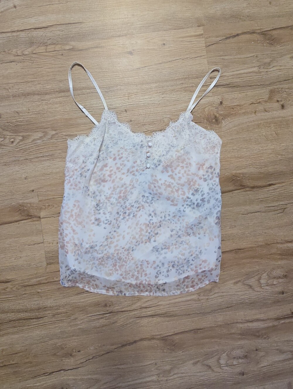 Abercrombie & Fitch Ivory & Leopard Print Cami Spaghetti Strap Top Womens Small